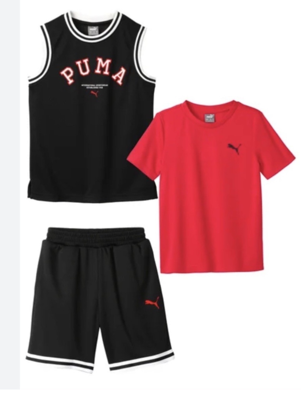Puma Toddler Boys 3 Piece Set Red Short Sleeve Sport Top with Black Logo  Size 6